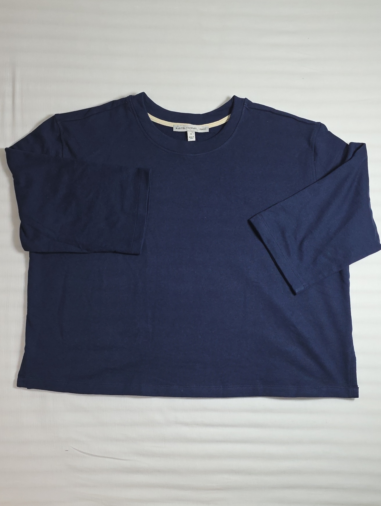 0871 Martha Stewart Navy Blue Cropped Crewneck Top Xl 0871 Martha Stewart Navy Blue Cropped Crewneck Top Xl
